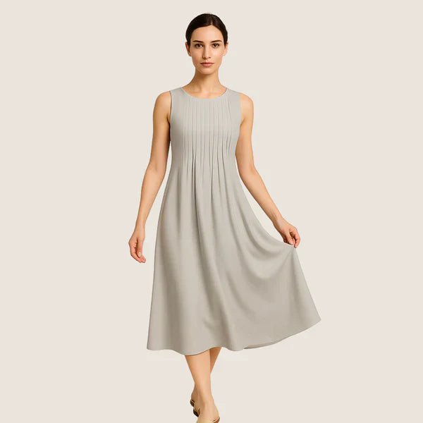 Monarch Marije-Louise midi-jurk – Casual elegantie met plooien en zakken