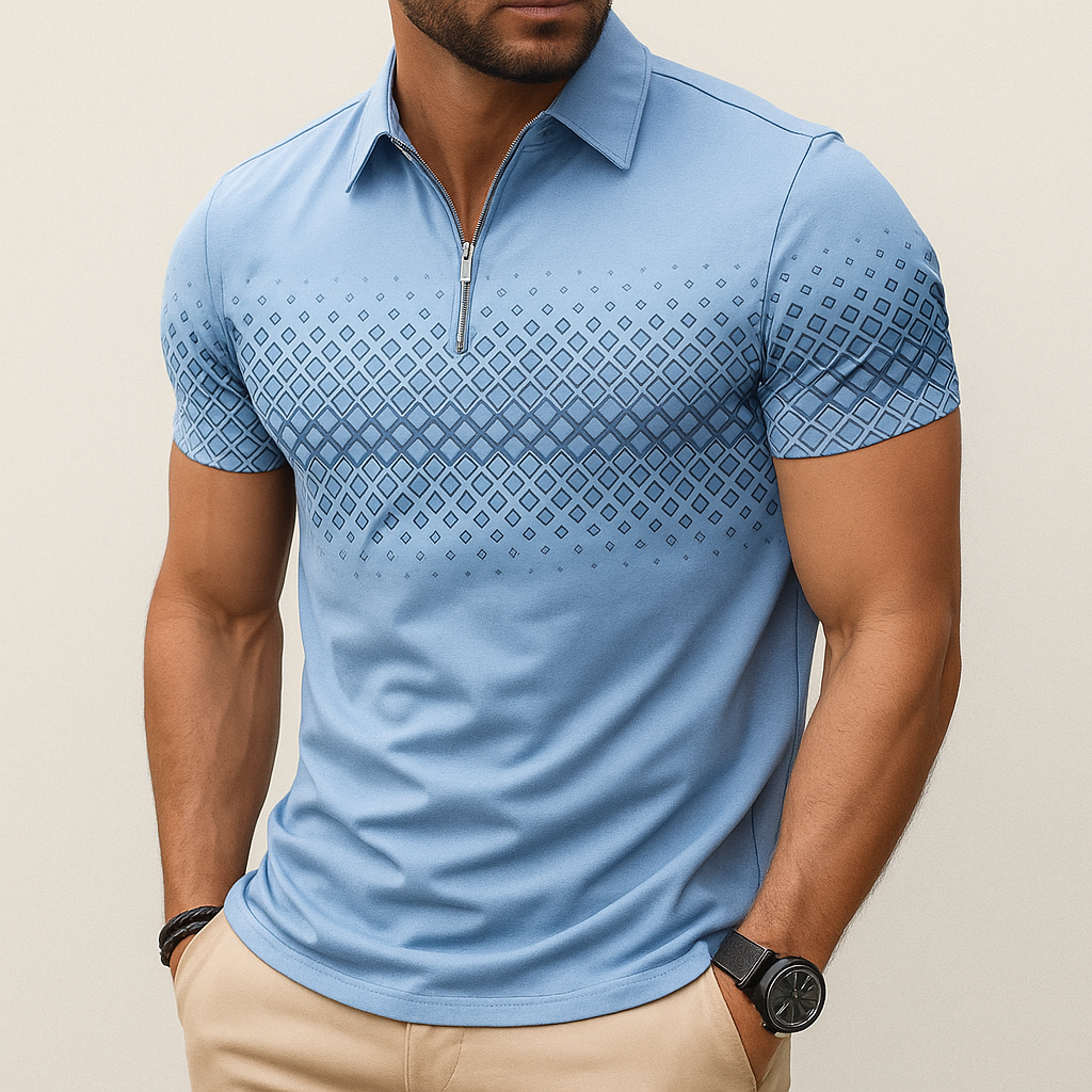 Monarch heren polo met geometrische print en rits – Elegant en comfortabel voor dagelijks gebruik