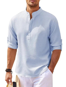 Joachim | Heren casual henley shirt met lange mouwen en knoopsluiting