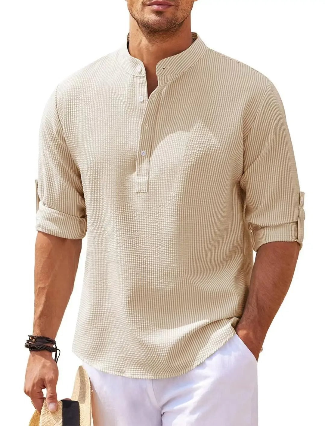 Joachim | Heren casual henley shirt met lange mouwen en knoopsluiting