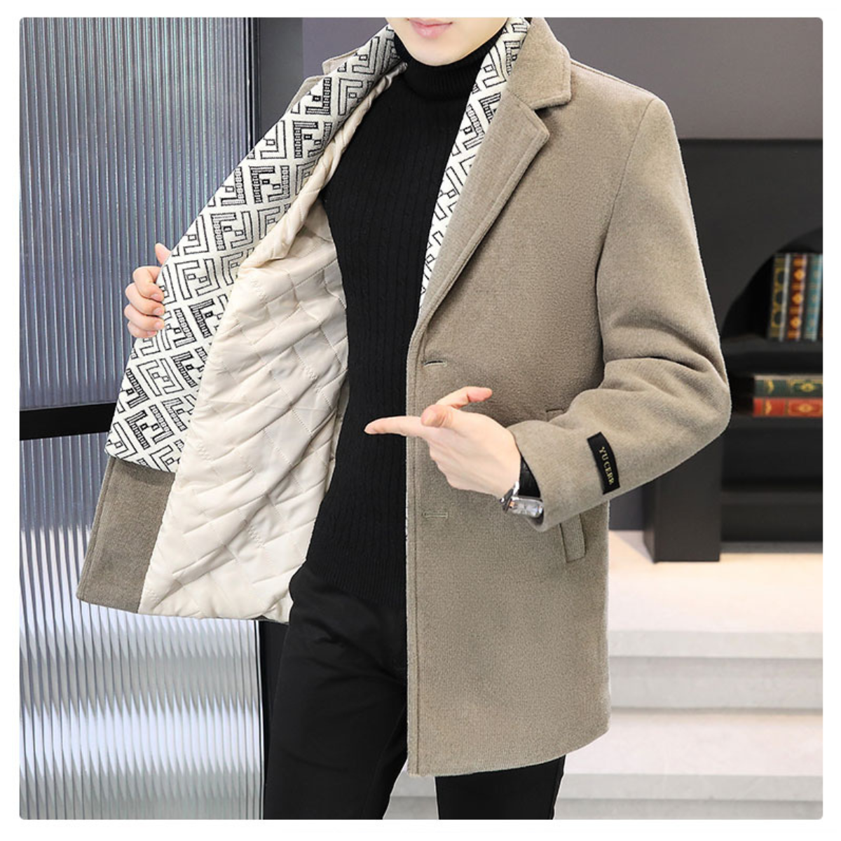 Monarch Wear - Winterjas in Tweed met Revers voor Mannen, Gevoerd met Witte Eendendons