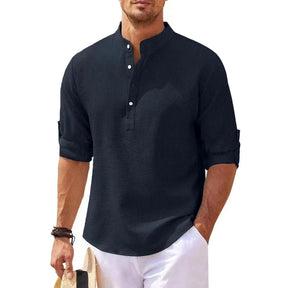 Joachim | Heren casual henley shirt met lange mouwen en knoopsluiting
