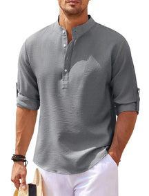 Joachim | Heren casual henley shirt met lange mouwen en knoopsluiting