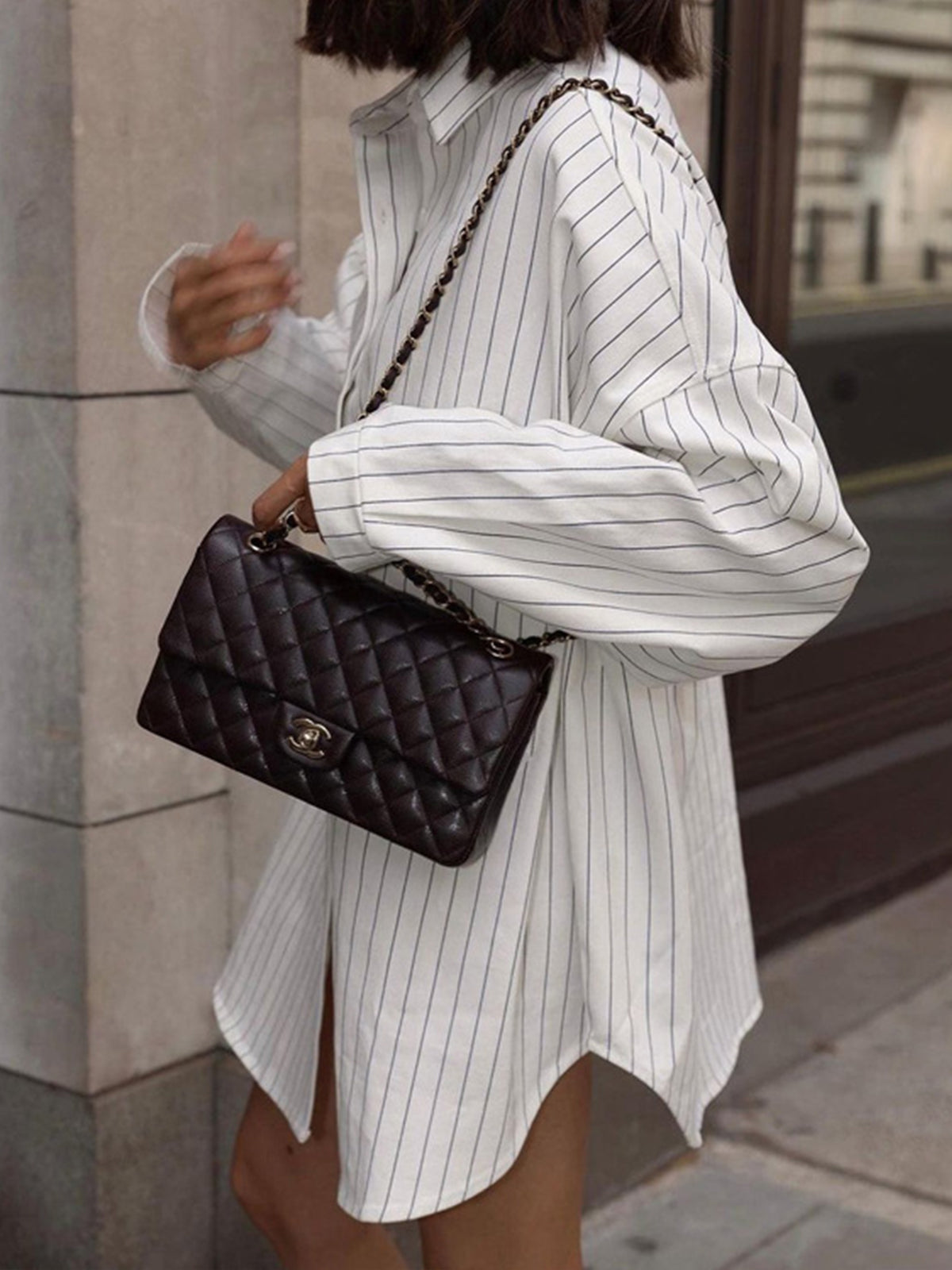 Aurelia | Dames oversized blousejurk met strepen en grote zakken