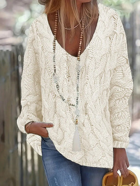 Carlijn | Dames kabelgebreide oversized trui met V-hals