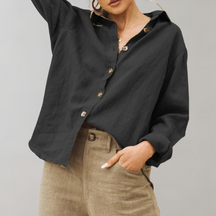 Annabelle | Dames Losvallende Blouse met Knoopsluiting en Lange Mouwen
