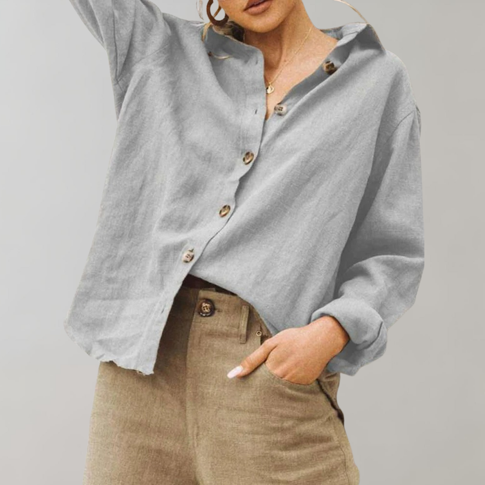 Annabelle | Dames Losvallende Blouse met Knoopsluiting en Lange Mouwen