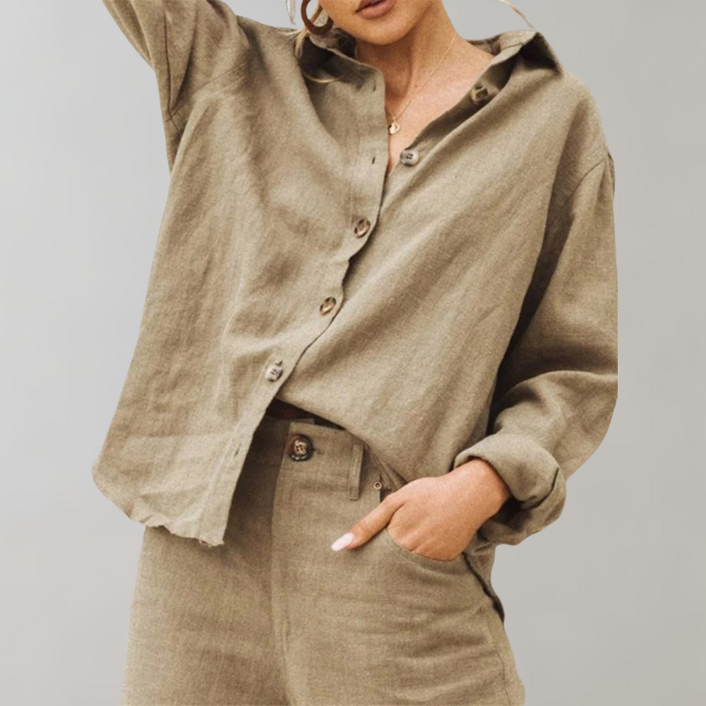 Annabelle | Dames Losvallende Blouse met Knoopsluiting en Lange Mouwen