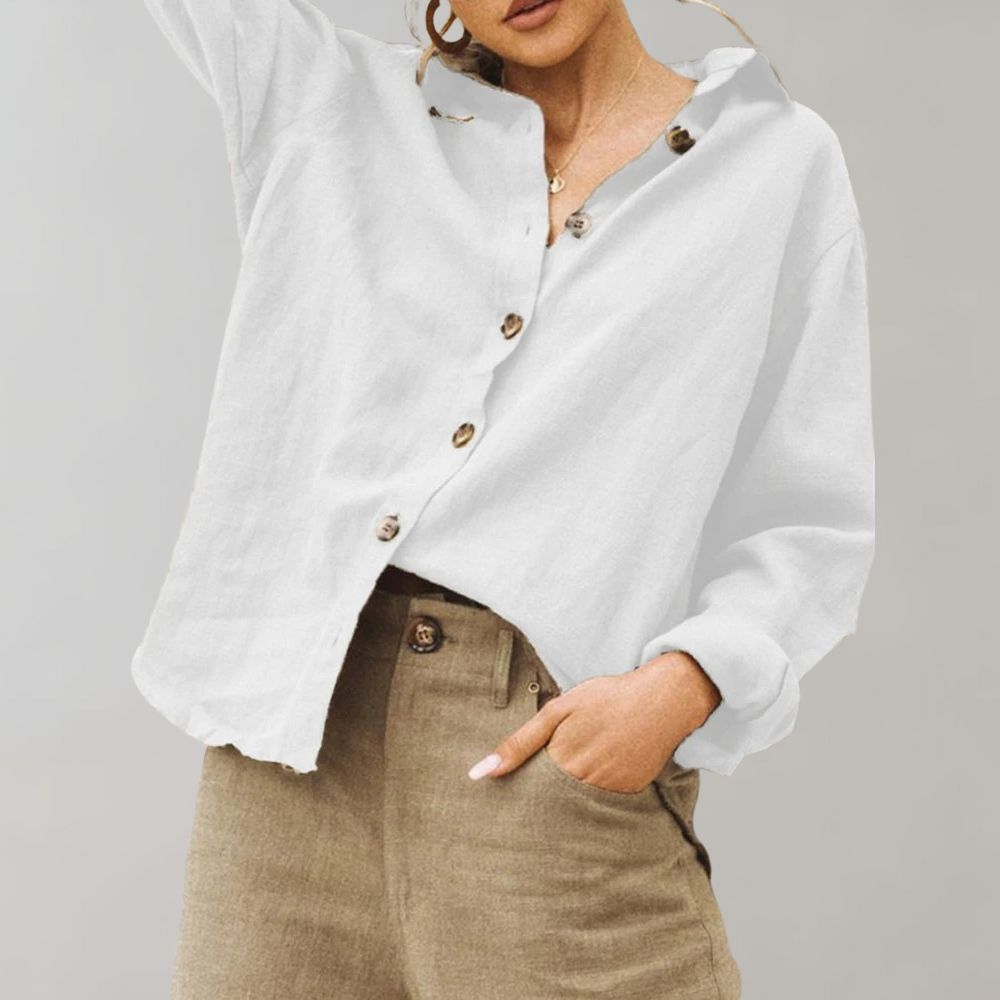 Annabelle | Dames Losvallende Blouse met Knoopsluiting en Lange Mouwen