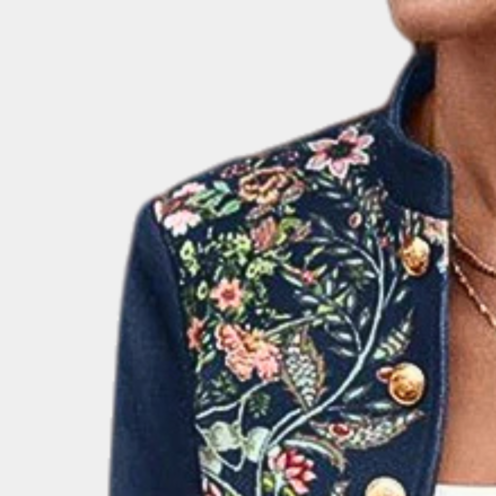 Margaret | Dames Blazer met Borduursel en Knoopsluiting, Rechte Pasvorm