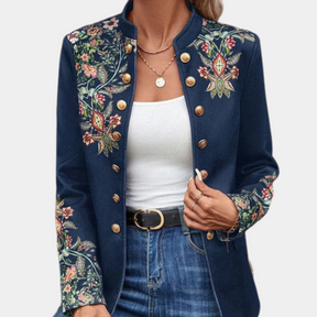 Margaret | Dames Blazer met Borduursel en Knoopsluiting, Rechte Pasvorm