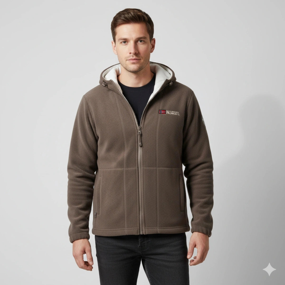 UrbanFleece™ Herenjas met Capuchon – Geborduurde Winter Hoodie-Jas