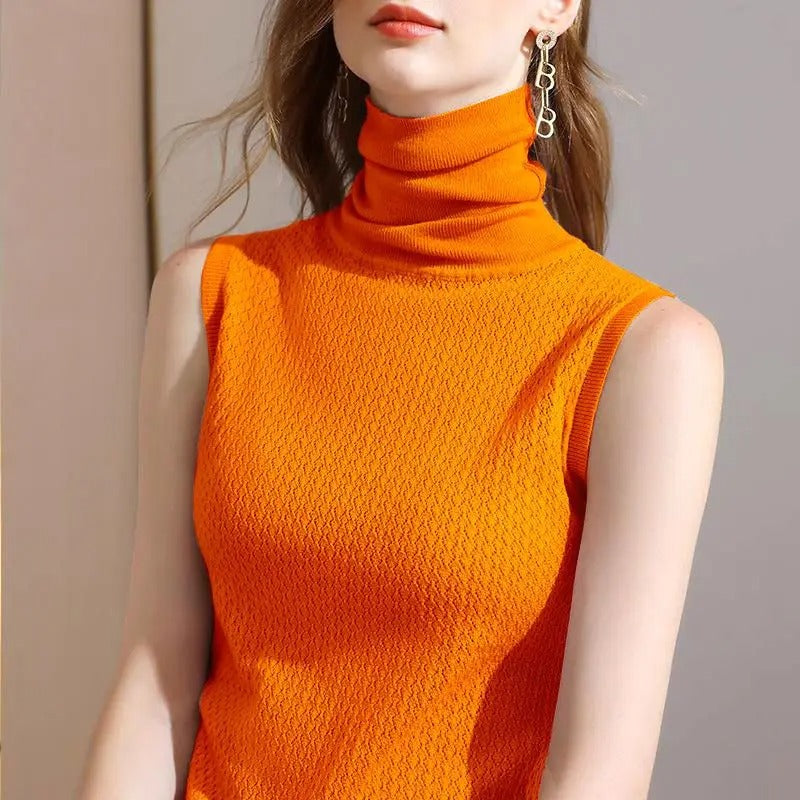Diede | Dames elegante mouwloze coltrui top van elastisch materiaal