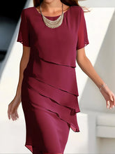 Vera | Dames elegante avondjurk met korte mouwen en asymmetrische lagen