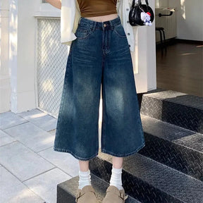 Fleur | Dames high waist cropped wide leg jeans met vintage washing