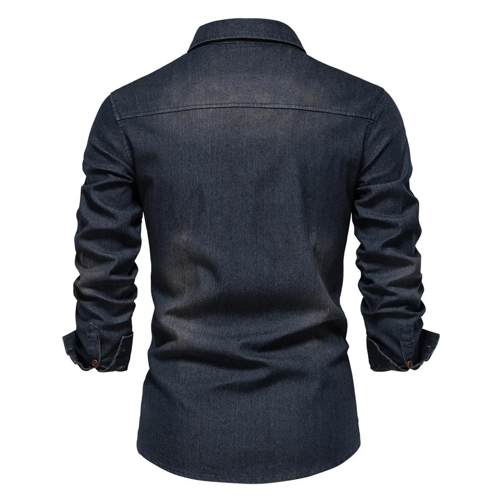 Denim Overhemd Heren met Knopen