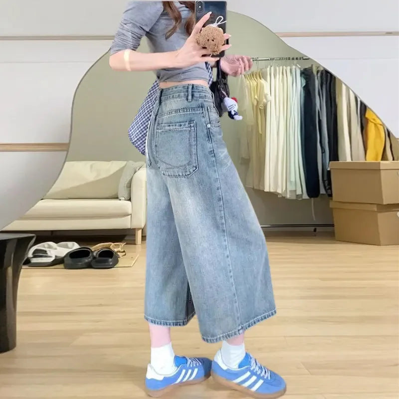 Fleur | Dames high waist cropped wide leg jeans met vintage washing