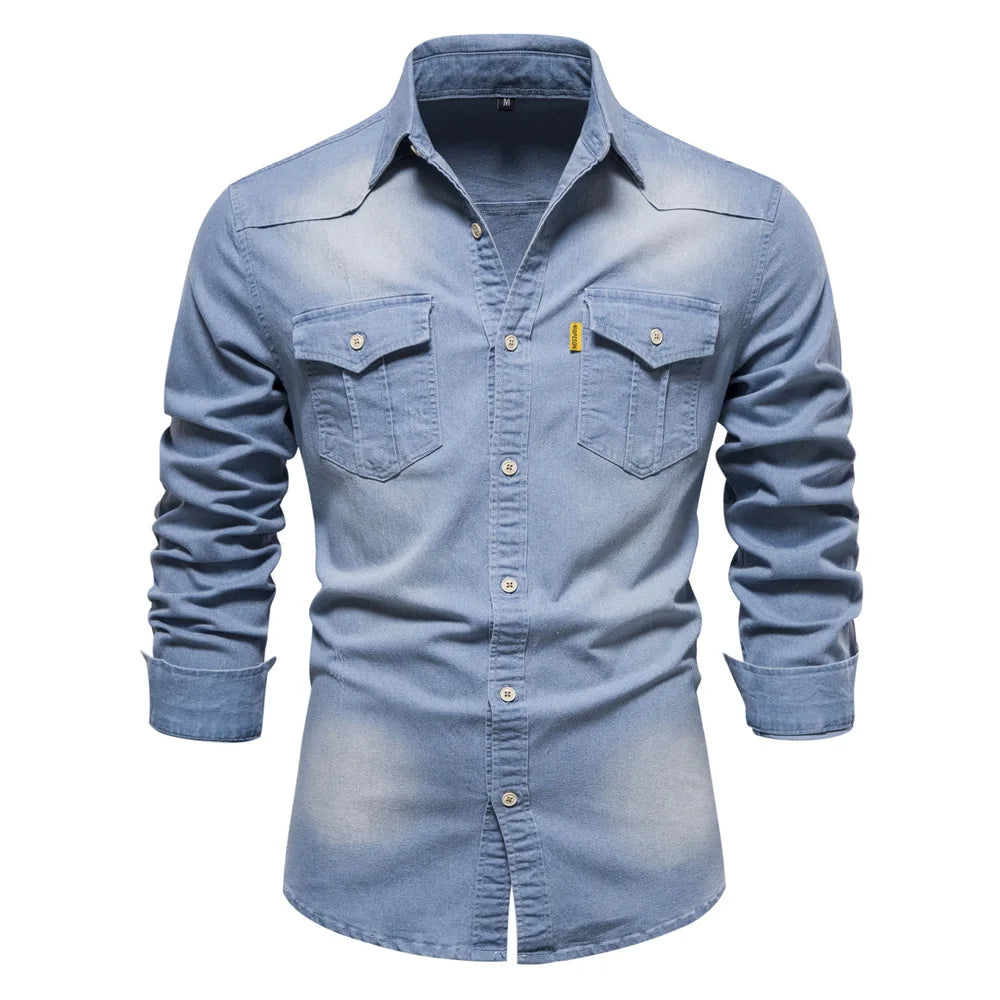 Denim Overhemd Heren met Knopen