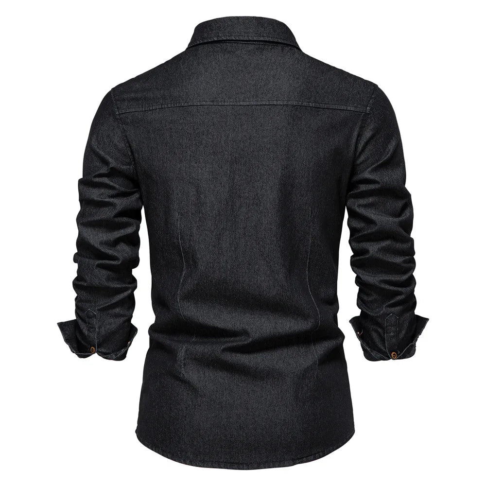 Denim Overhemd Heren met Knopen