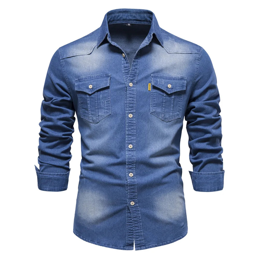 Denim Overhemd Heren met Knopen