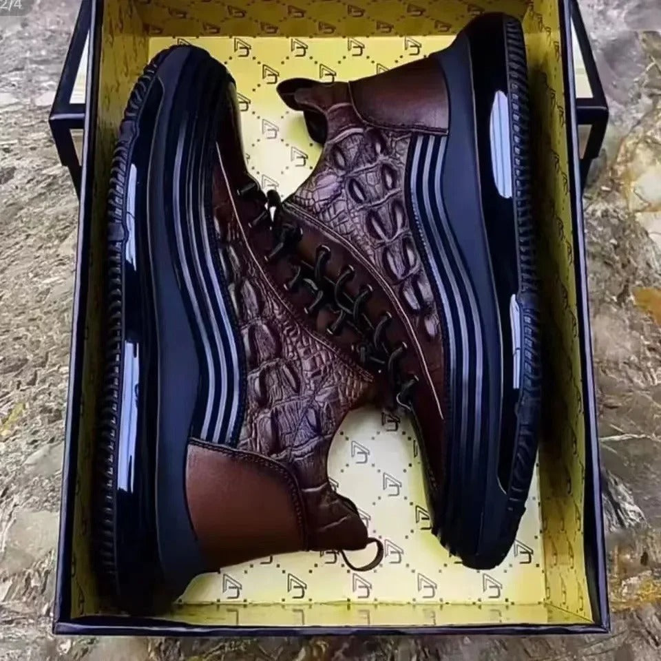 Chaussures de loisirs italiennes en crocodile imprimé avec coussin d'air pour hommes - Croc™
